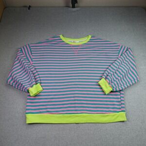 UEU Sweatshirt Womens Large Pink Teal Neon Green Retro Oversized Pullover